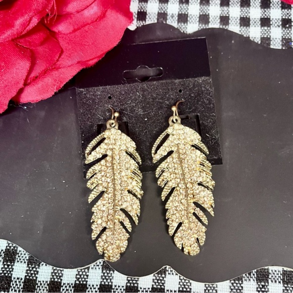 Copper Tone Feather Drop Earrings!! New!